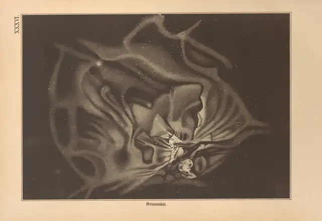 A nineteenth-century astronomical atlas plate with stars and celestial forms